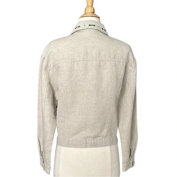 Vintage Y2K Embroidered Cropped Linen Blend Western Shirt Jacket Size Large - Picture 9 of 16